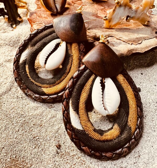 Boucles Signature en cuir et bogolan
